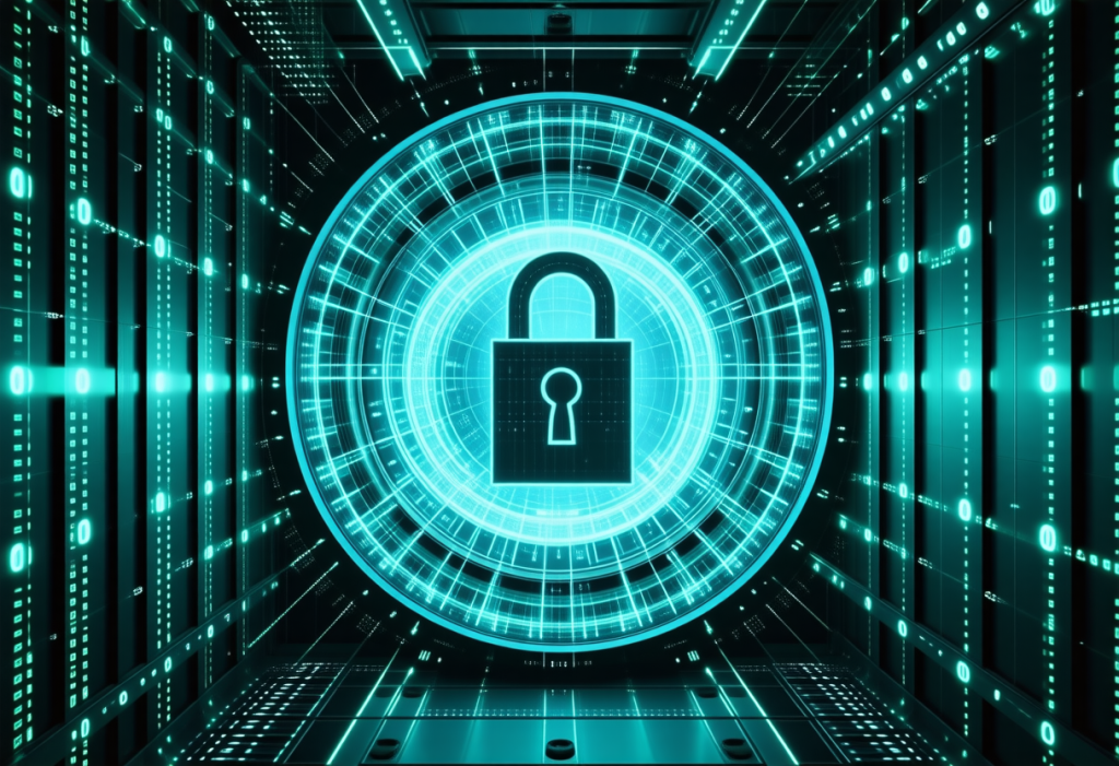 데이터 보호를 상징하는 사이버 보안 잠금 그래픽