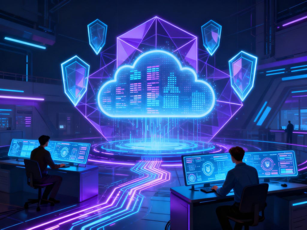 클라우드 보안 인프라를 관리하는 데이터 센터 제어실