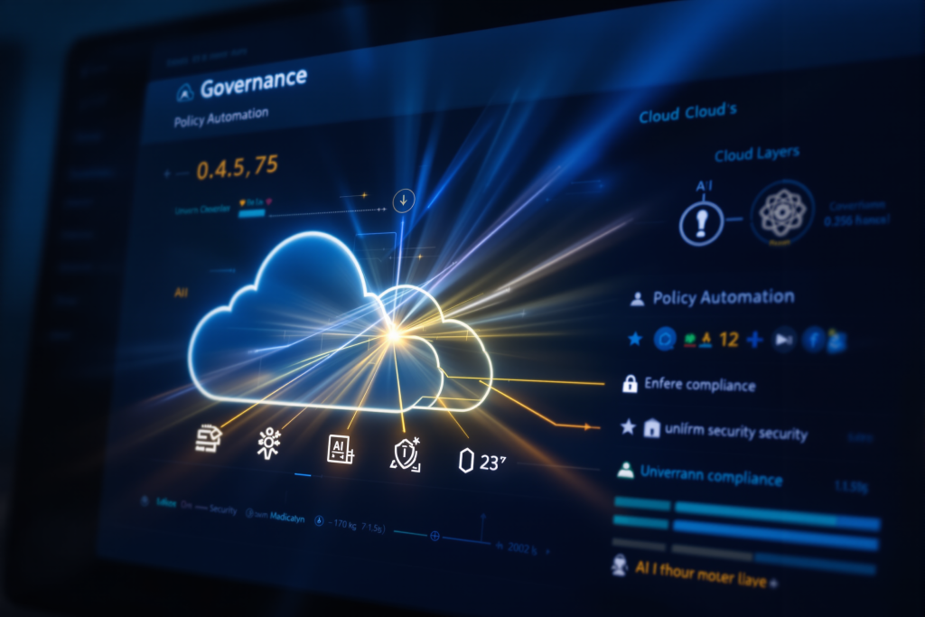 AI 거버넌스와 클라우드 정책 자동화를 표현한 인터페이스