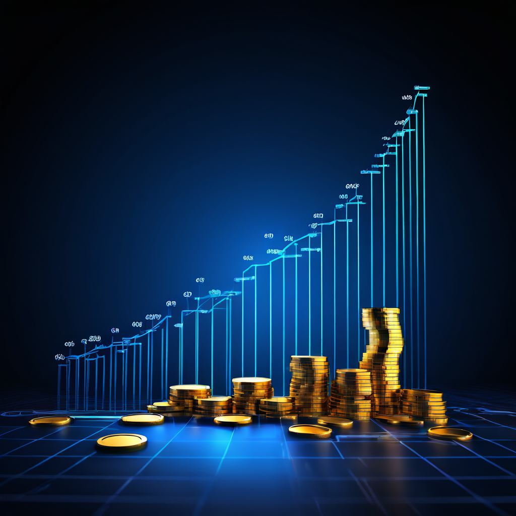 가파른 가격 범위 곡선과 그 하단에 대량의 유휴 자본을 상징하는 동전이나 금괴 아이콘이 정체되어 있는 모습을 표현한 추상적 그래프로, 자본 유동성 부족과 가격 변동성 간의 관계를 시각적으로 설명합니다.