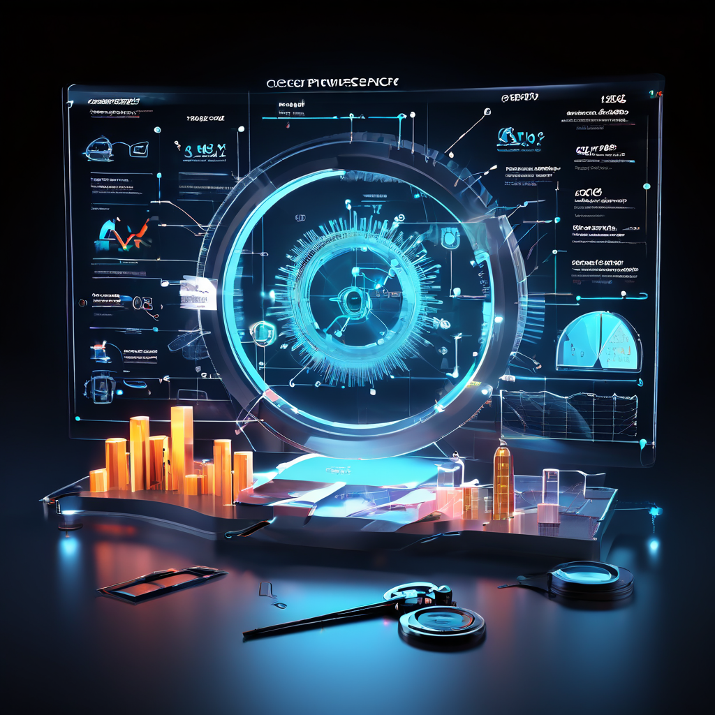 블록체인 합의 메커니즘의 성능 분석을 3D 기어와 중첩된 실시간 그래프, 진단 아이콘을 통해 시각적으로 설명하는 개념 이미지입니다.