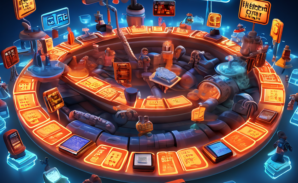 높은 수수료와 느린 처리 속도로 막힌 디지털 파이프라인을 둘러싸고 좌절한 디지털 아바타들이 보여주는 블록체인 네트워크의 확장성 문제를 상징적으로 표현한 이미지입니다.