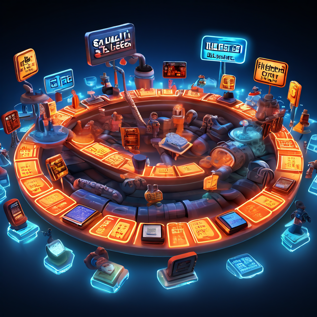 높은 수수료와 느린 처리 속도로 막힌 디지털 파이프라인을 둘러싸고 좌절한 디지털 아바타들이 보여주는 블록체인 네트워크의 확장성 문제를 상징적으로 표현한 이미지입니다.