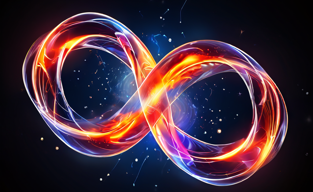 블록체인 기술의 핵심 요소인 UTXO와 EVM이 양자 물리학의 개념을 빌려 서로 충돌하며 중앙에 복잡하게 얽힌 양자 얽힘 상태를 형성하는 다이어그램을 묘사한 이미지입니다.