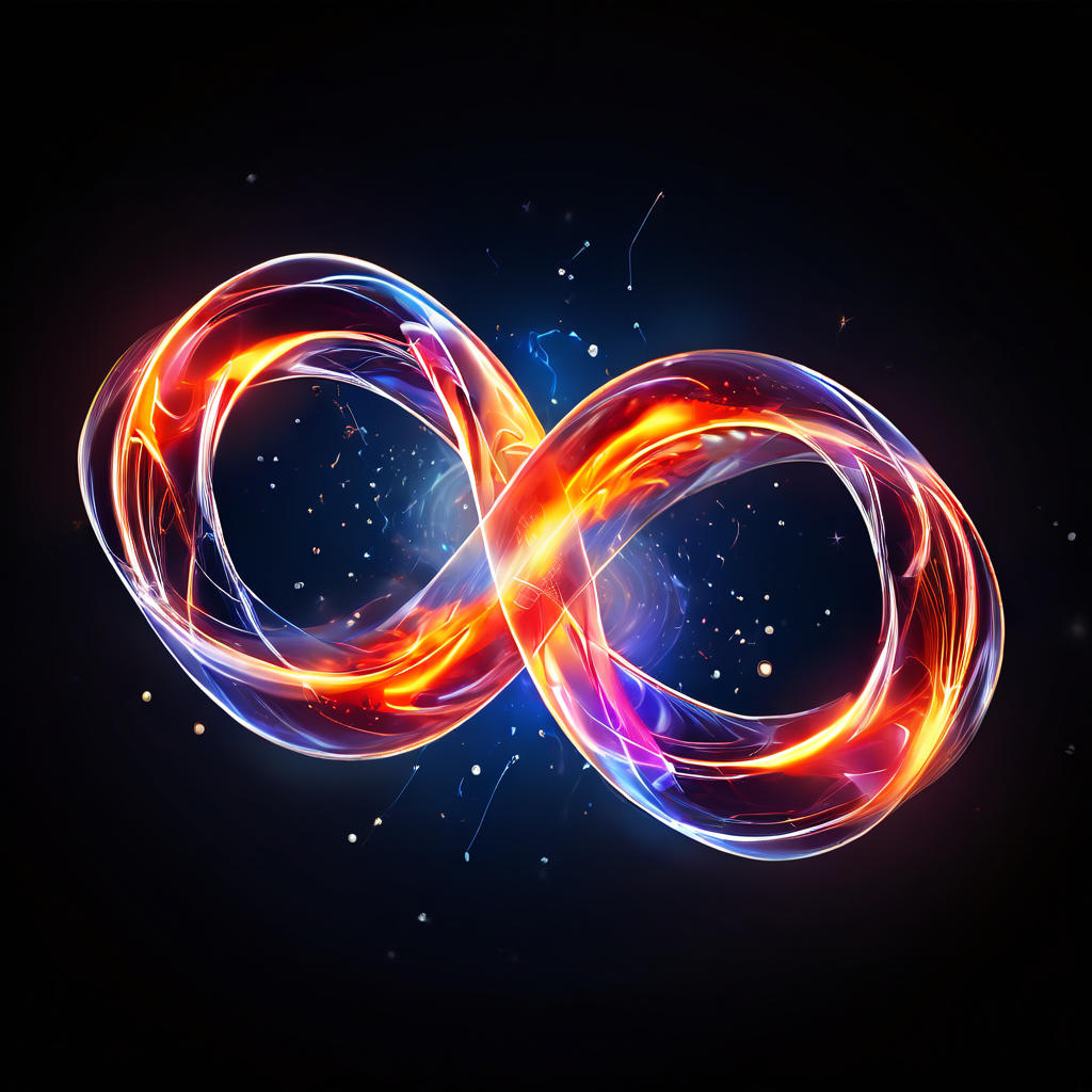 블록체인 기술의 핵심 요소인 UTXO와 EVM이 양자 물리학의 개념을 빌려 서로 충돌하며 중앙에 복잡하게 얽힌 양자 얽힘 상태를 형성하는 다이어그램을 묘사한 이미지입니다.