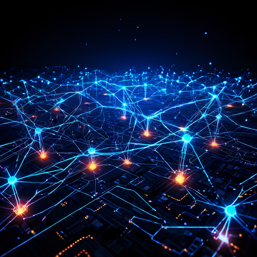 블록체인 네트워크의 한 구간에서 발생한 결함과 데이터 지연 현상을 시각적으로 표현한 이미지로, 디지털 시스템의 취약점과 네트워크 안정성의 중요성을 보여줍니다.