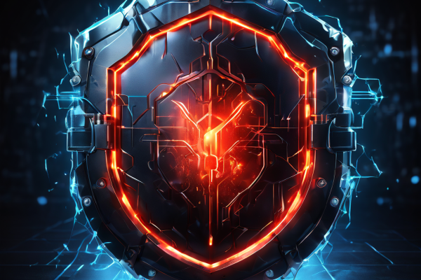 잠긴 사설 네트워크 보안 실드가 해킹 위협에 맞서 빛나는 현대적 보안 장벽을 형성하며 사이버 공격으로부터 시스템을 방어하는 모습을 상징적으로 표현한 이미지입니다.