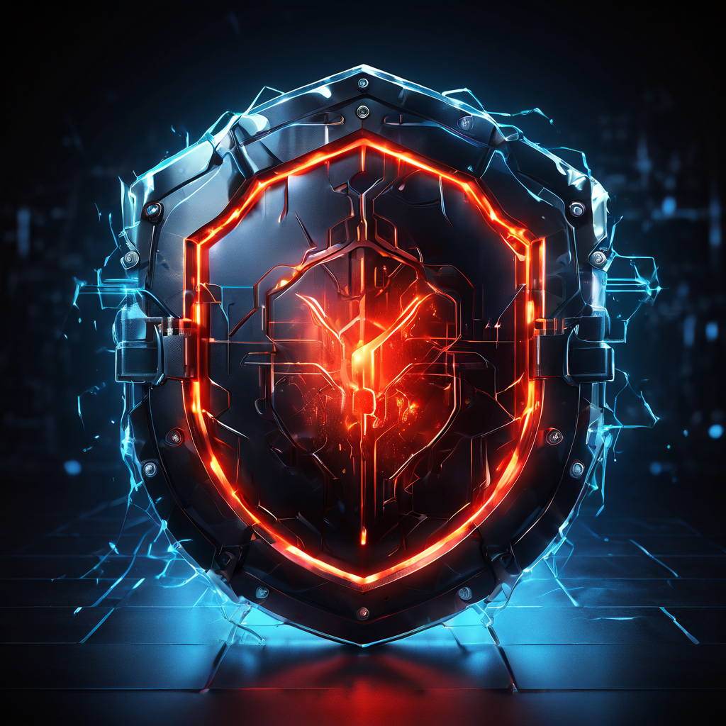 잠긴 사설 네트워크 보안 실드가 해킹 위협에 맞서 빛나는 현대적 보안 장벽을 형성하며 사이버 공격으로부터 시스템을 방어하는 모습을 상징적으로 표현한 이미지입니다.