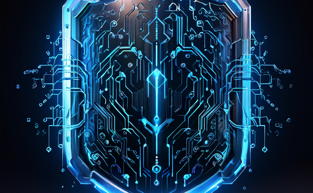 두 개의 별도 블록체인 네트워크 간에 흐르는 데이터 스트림을 외부 위협으로부터 보호하는 다중 계층 보안 방패가 강력한 암호화 기술을 구현하는 모습을 상징적으로 표현한 개념도입니다.