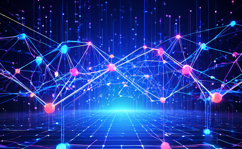 분산화된 노드 네트워크와 기존 웹 인터페이스를 연결하며 데이터 흐름을 상징하는 추상적인 디지털 게이트웨이를 묘사한 개념 이미지입니다.