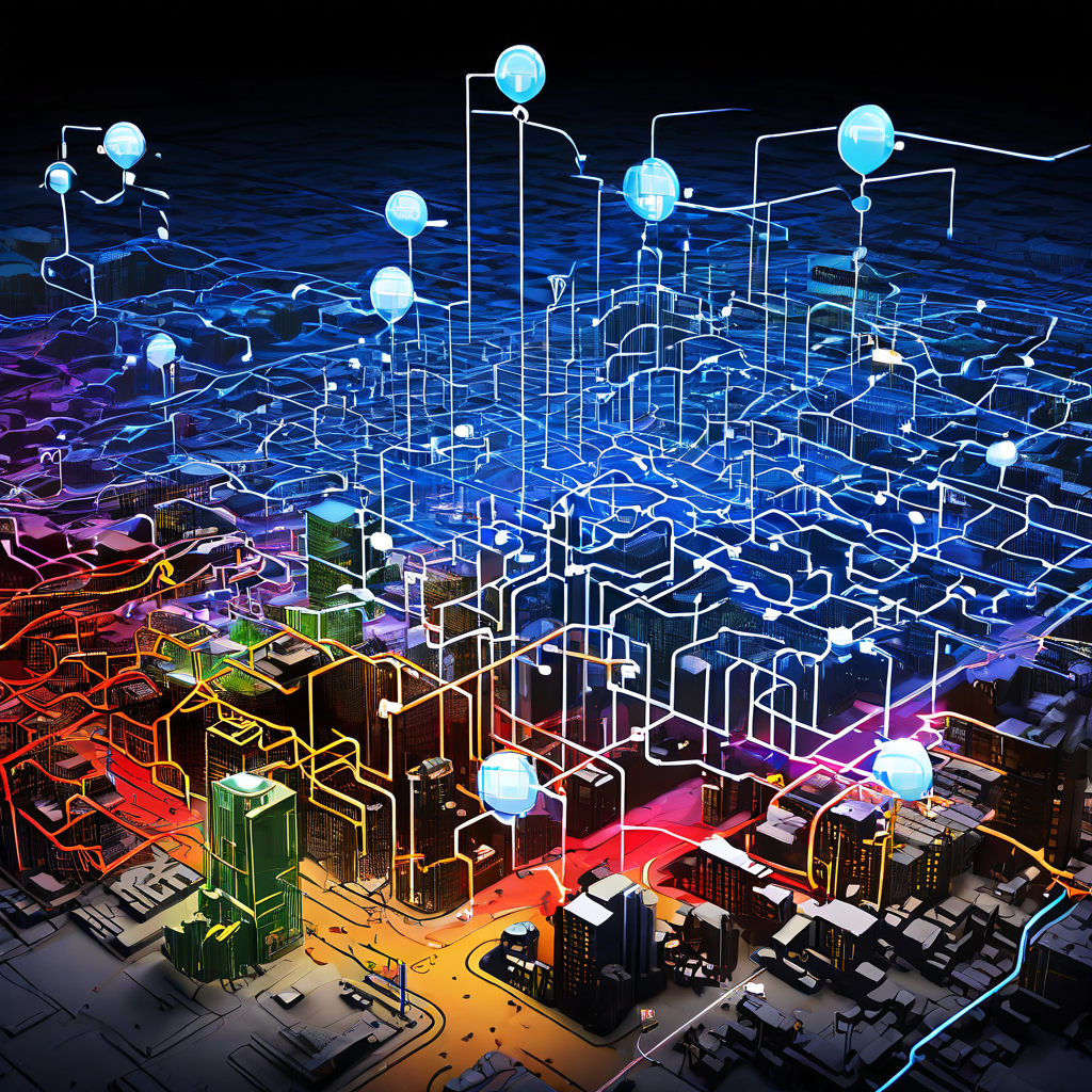 전통적인 위치 기반 웹 지도와 콘텐츠 주소 지정 방식의 분산형 네트워크가 직접 연결되는 모습을 대비하여 보여주는 개념도입니다.