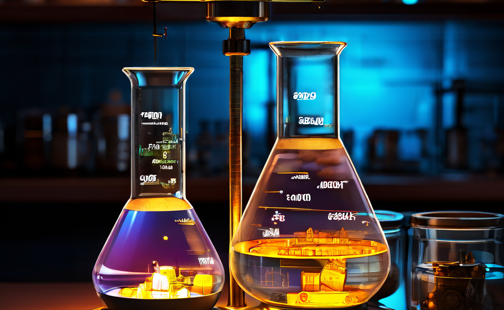 전략 실험의 가치를 상징적으로 보여주는 디지털 저울이 실험용 비커 쪽으로 기울어지며, 전통적인 자산과 혁신적 접근법의 균형을 시각화한 이미지입니다.