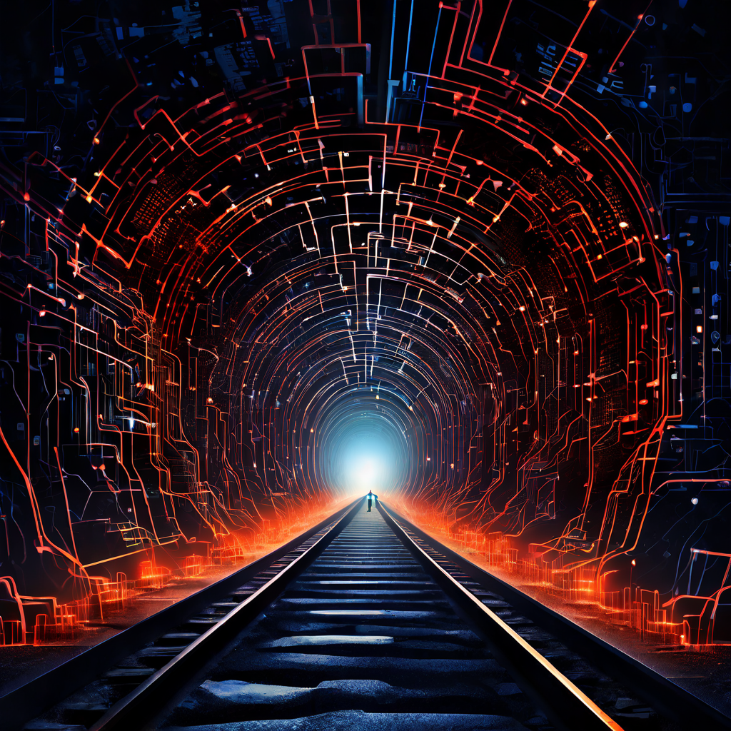 혼잡한 공공 네트워크 속에서 안전한 디지털 터널이 구축되어 개인적이고 격리된 채널의 가치를 강조하는 개념을 시각화한 이미지입니다.