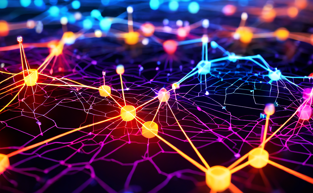 데이터 분류의 모호성을 시각적으로 표현한 네트워크 다이어그램으로, 각 색상 영역의 경계가 흐릿하게 연결되어 구분이 명확하지 않은 데이터 세그먼트를 나타냅니다.