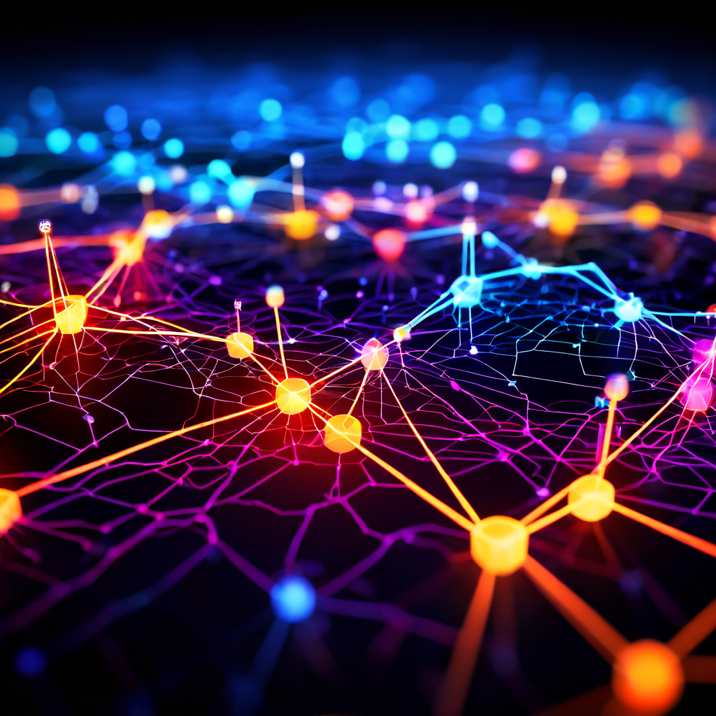 데이터 분류의 모호성을 시각적으로 표현한 네트워크 다이어그램으로, 각 색상 영역의 경계가 흐릿하게 연결되어 구분이 명확하지 않은 데이터 세그먼트를 나타냅니다.