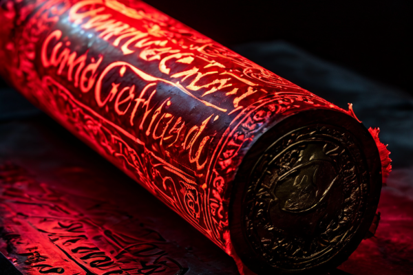 빛나는 디지털 두루마리가 펼쳐지며 마지막 줄에 적힌 내용이 빨간 왁스의 공식적인 'CONFIRMED' 도장으로 최종 확인된 상태를 상징적으로 표현한 이미지입니다.