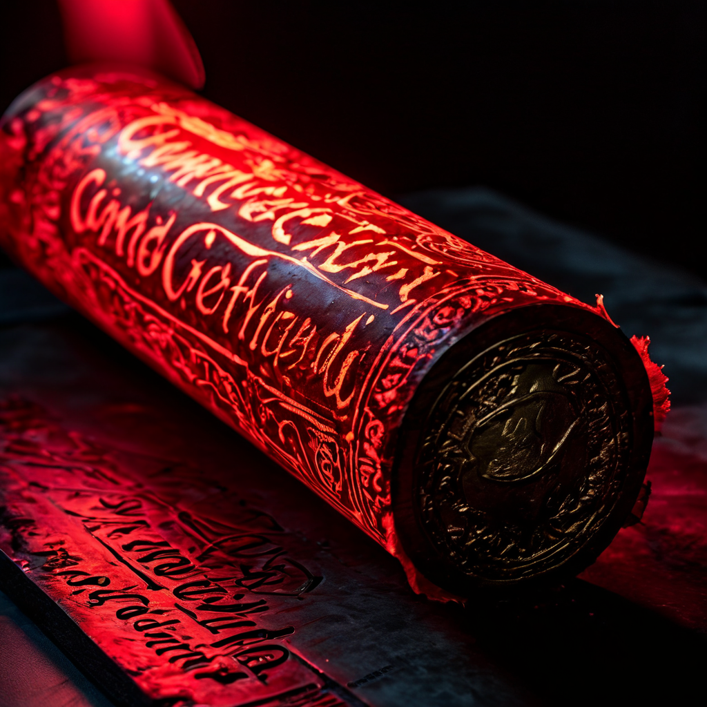 빛나는 디지털 두루마리가 펼쳐지며 마지막 줄에 적힌 내용이 빨간 왁스의 공식적인 'CONFIRMED' 도장으로 최종 확인된 상태를 상징적으로 표현한 이미지입니다.