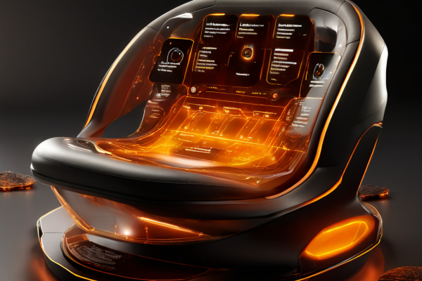 Digital dashboard showing seat reservation data logs with secure layered interface glow and data path connections.