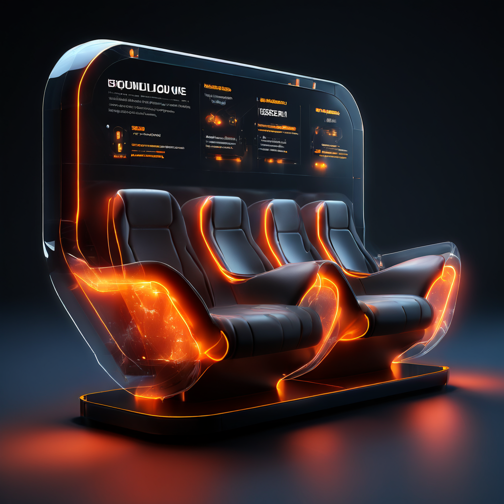 Futuristic digital interface showing a seating queue position with layered glowing data paths and secure online service flow.