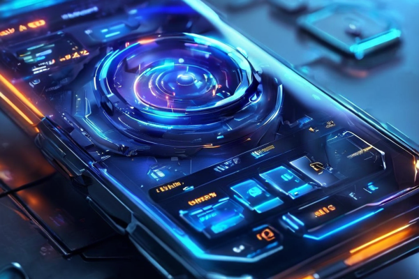 Futuristic digital interface showing result screen timing with layered data paths and secure flow for mobile gaming operator...